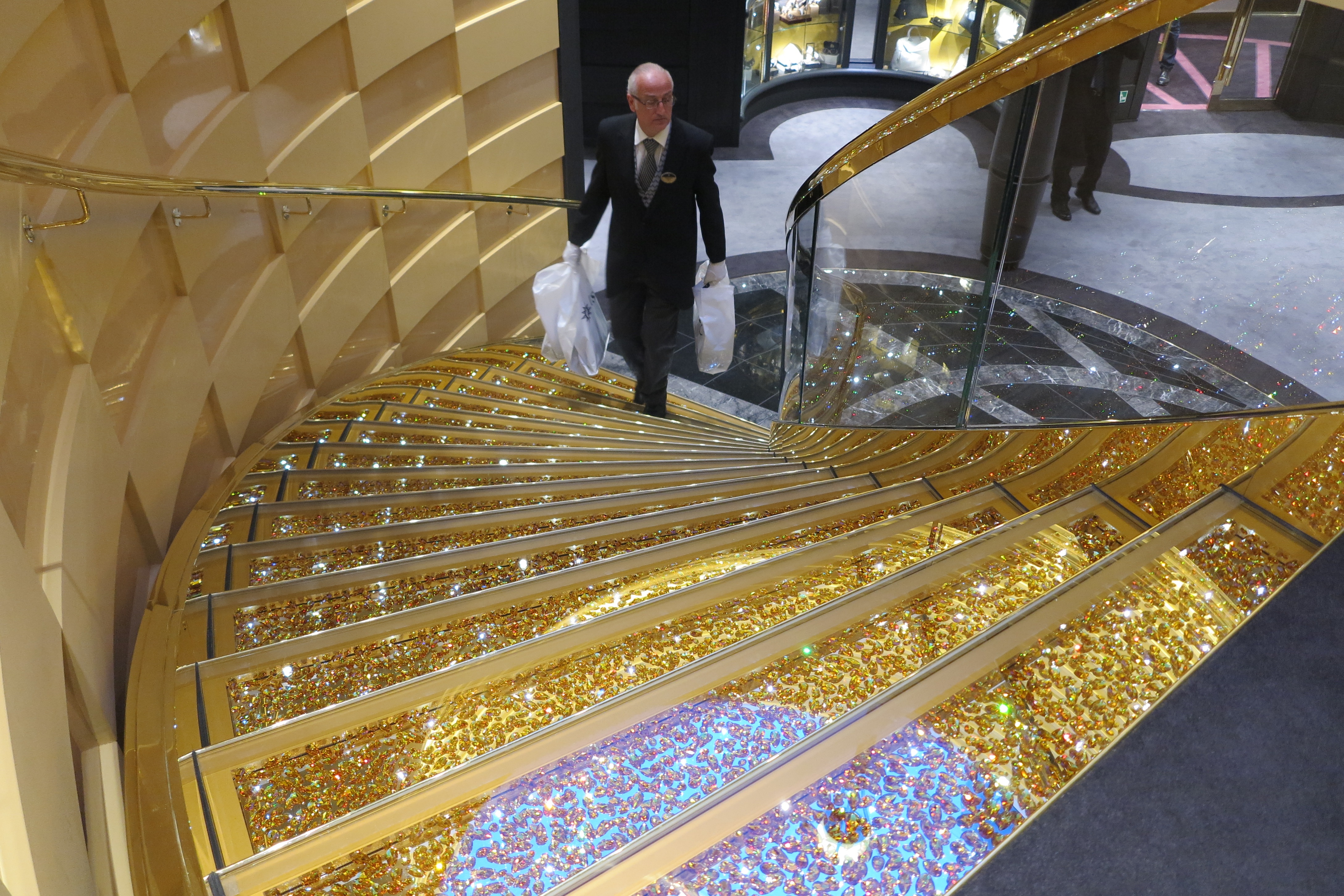 The 'golden' staircase in the Yacht Club