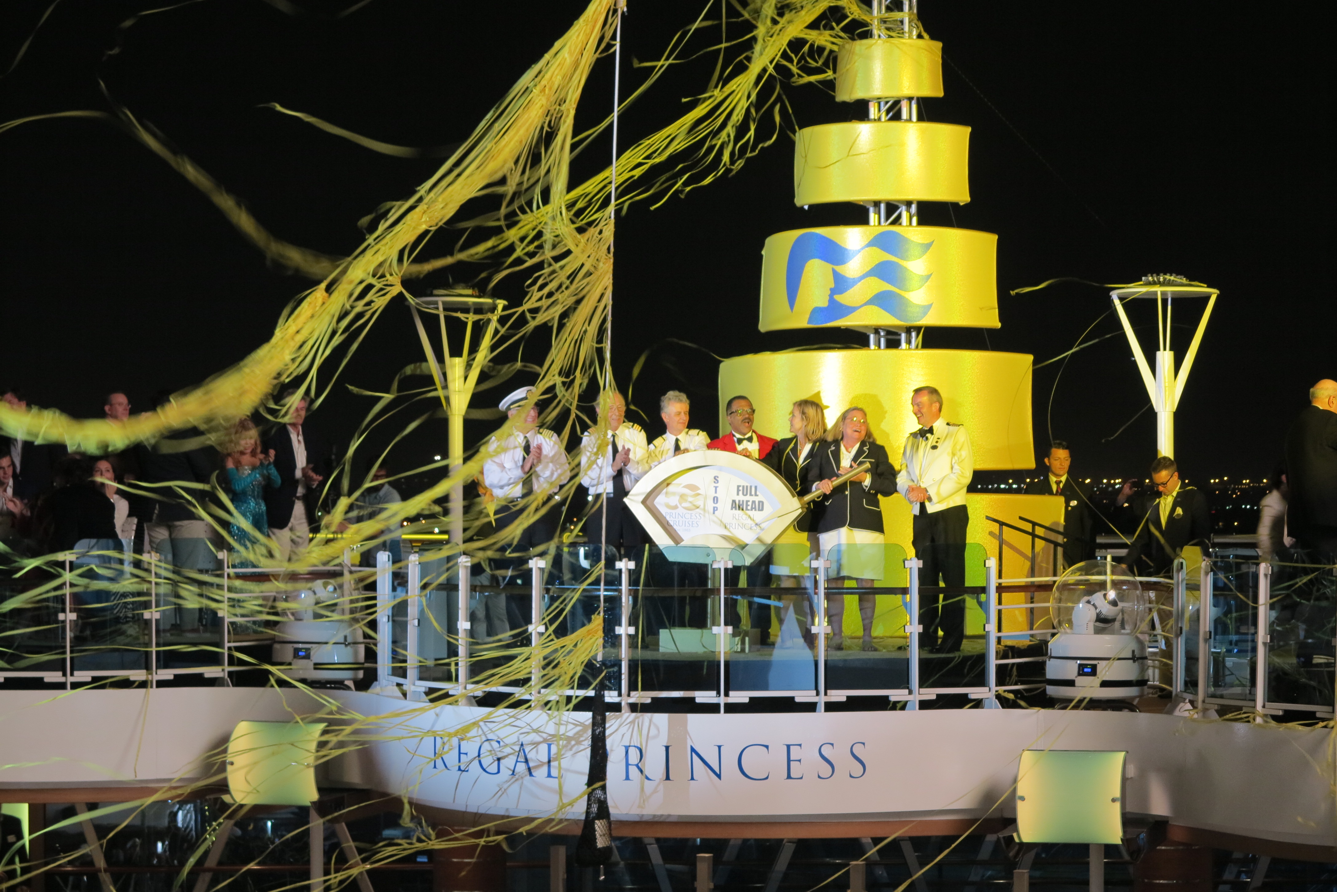 Celebration: Streamers descend after the ship is named