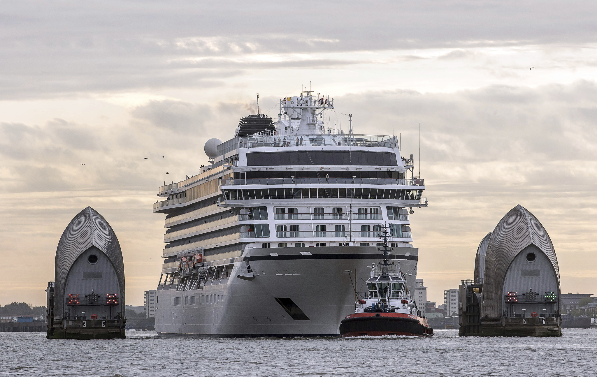 Viking Star eases through the Thames Barrier (Picture: Viking Cruises)